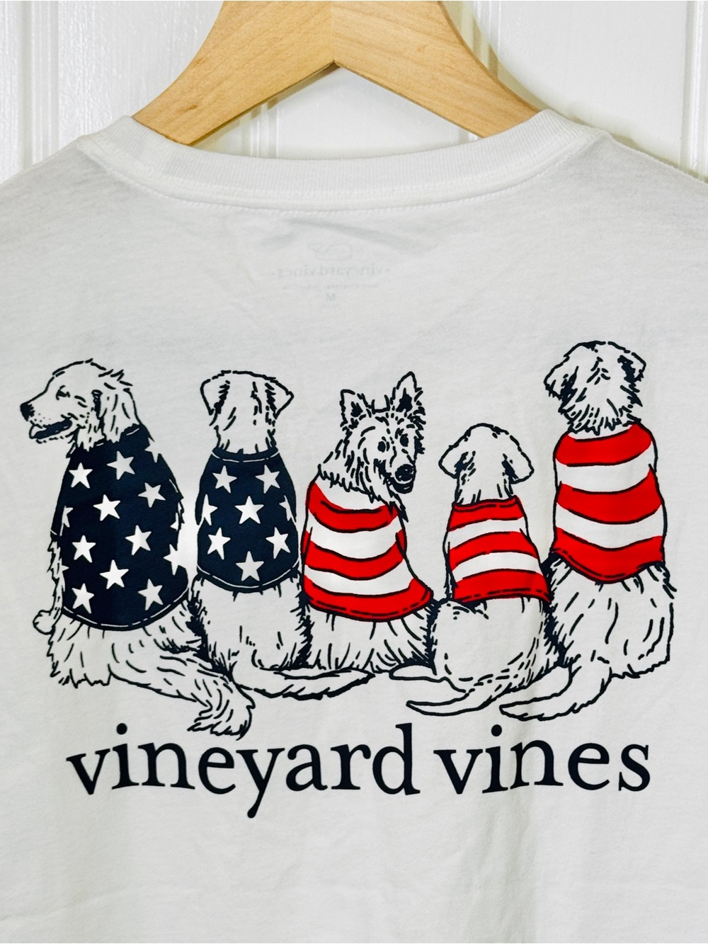 NWT Vineyard Vines Americana Dogs Tee Youth Medium 12-14 White Short Sleeve